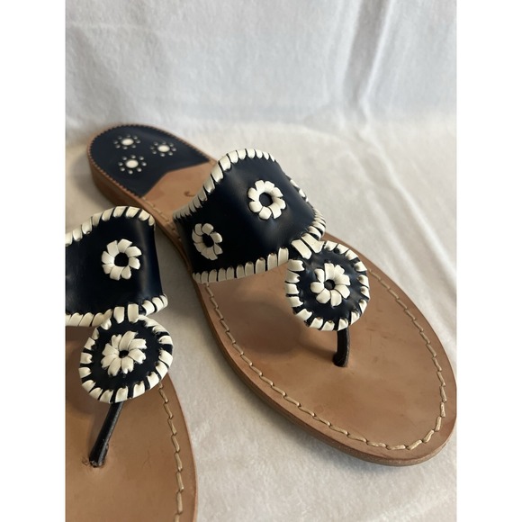 Jack Rogers Women's 11.5 Blue Navy white Floral Sandals Navajo Whipstitched - Picture 3 of 8